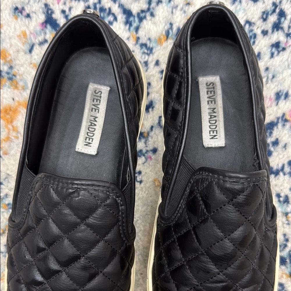 Steve Madden Black Quilted Slip-On Shoes - Picture 5 of 5
